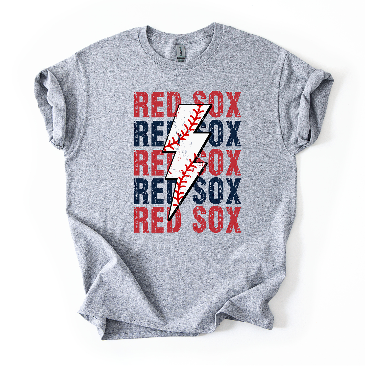 Red Sox Bolt Sports Grey Unisex Gildan Tshirt