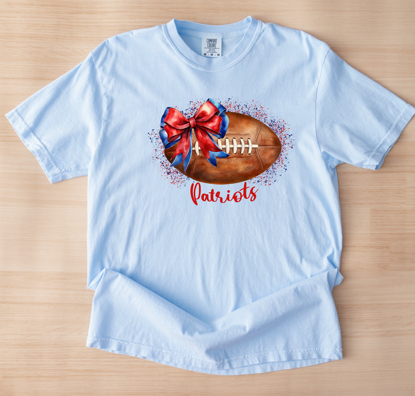 Red and Blue Patriots Football Unisex Comfort Colors Hydrangea Tshirt