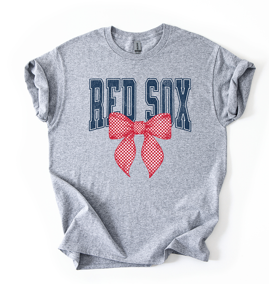 Baseball Red Check bow YOUTH Sports grey Tshirt