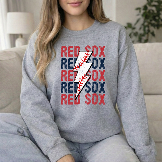 Red Sox Bolt Sports Grey Unisex Gildan Crew Sweatshirt
