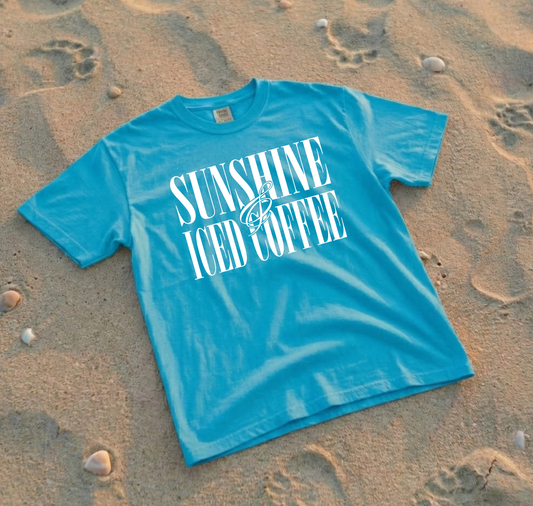 Sunshine and Iced Coffee Sapphire Comfort Colors Tshirt