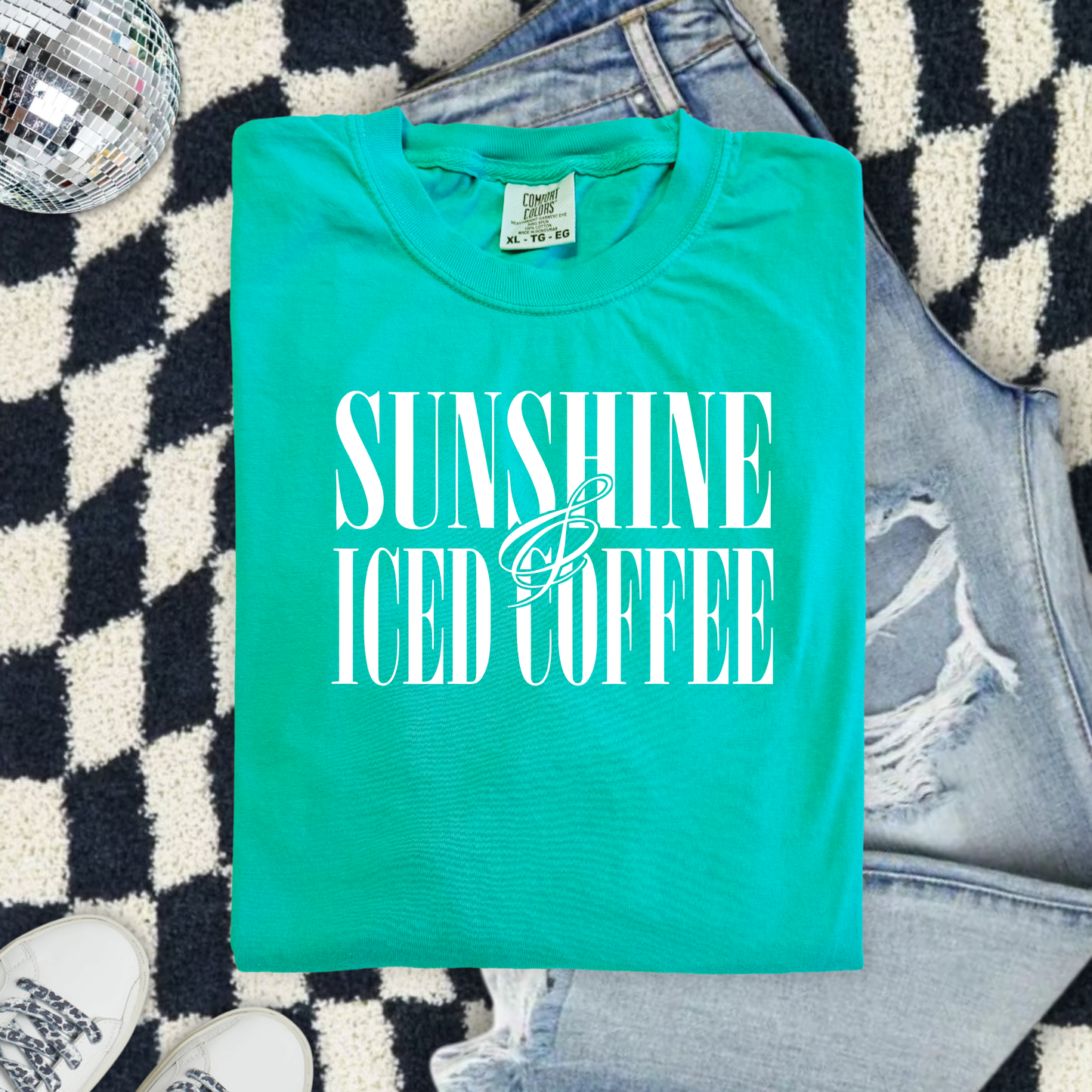 Sunshine and Iced Coffee Island Green Comfort Colors Tshirt