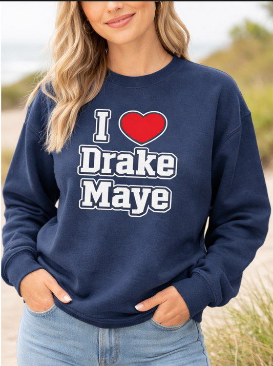 **Limited Drop** I love Drake Maye Navy Blue Crewneck Sweatshirt