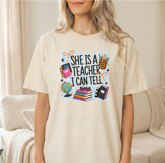 She's a Teacher Unisex Comfort Colors Ivory Tshirt