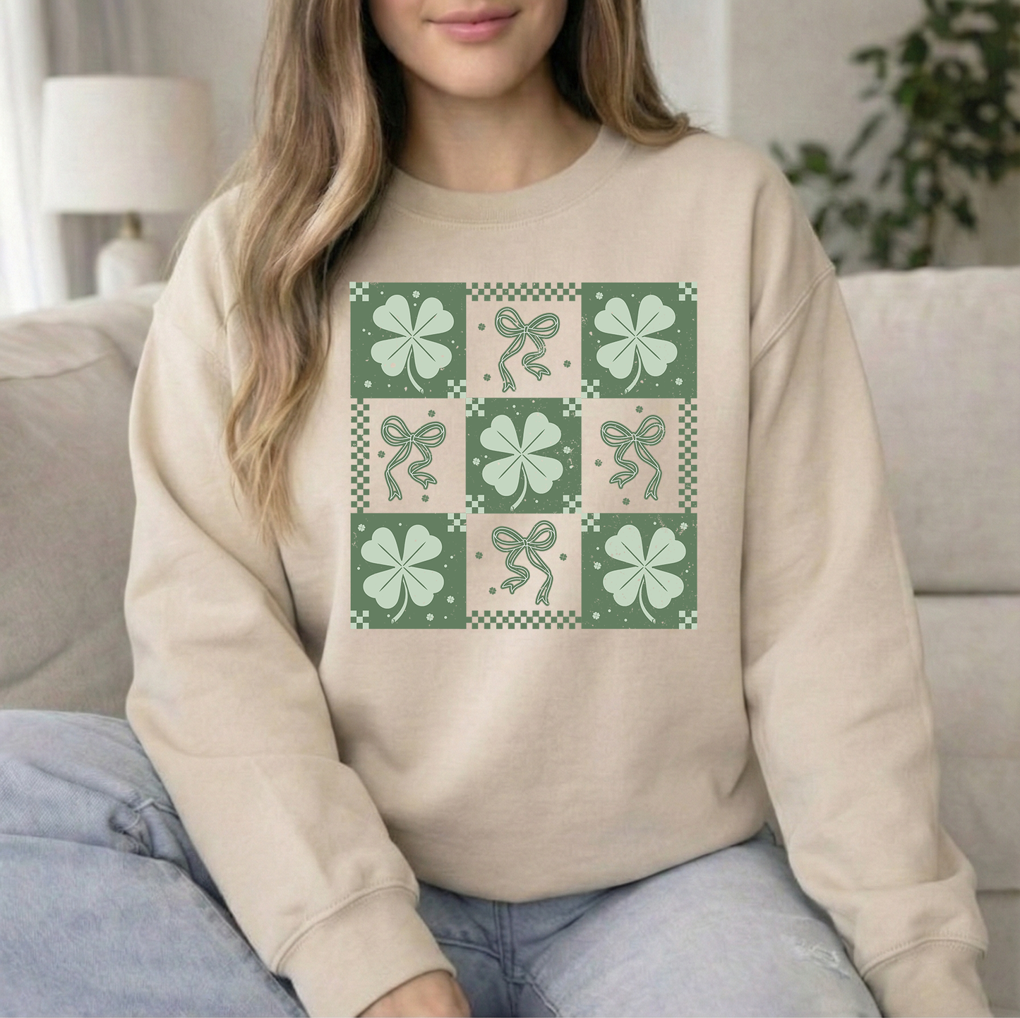 St Pats Checkered Sand Crew Sweatshirt
