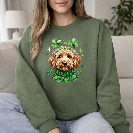 St Pats Goldendoodle Military green crew sweatshirt