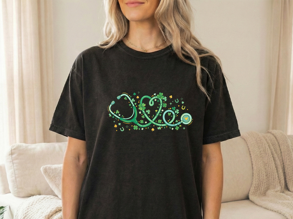 St Pats Stethoscope Black T