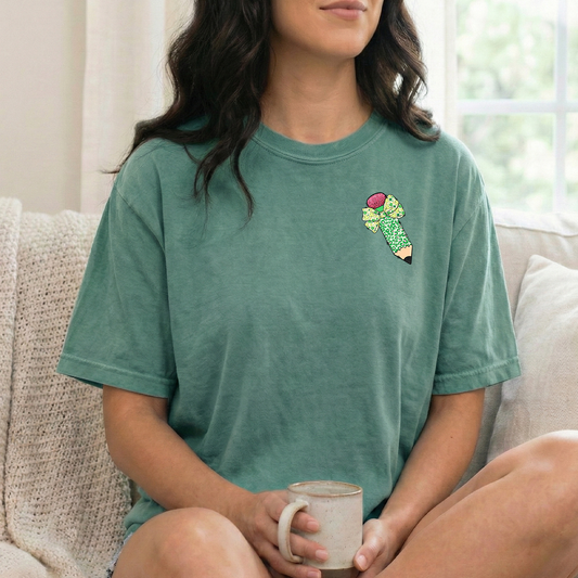 St Pats Pencil Left Chest Light Green Tshirt