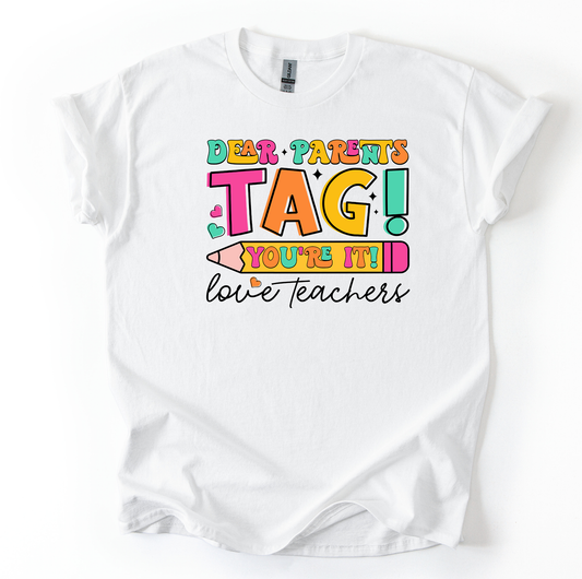 Tag Parents Unisex White Gildan Tshirt