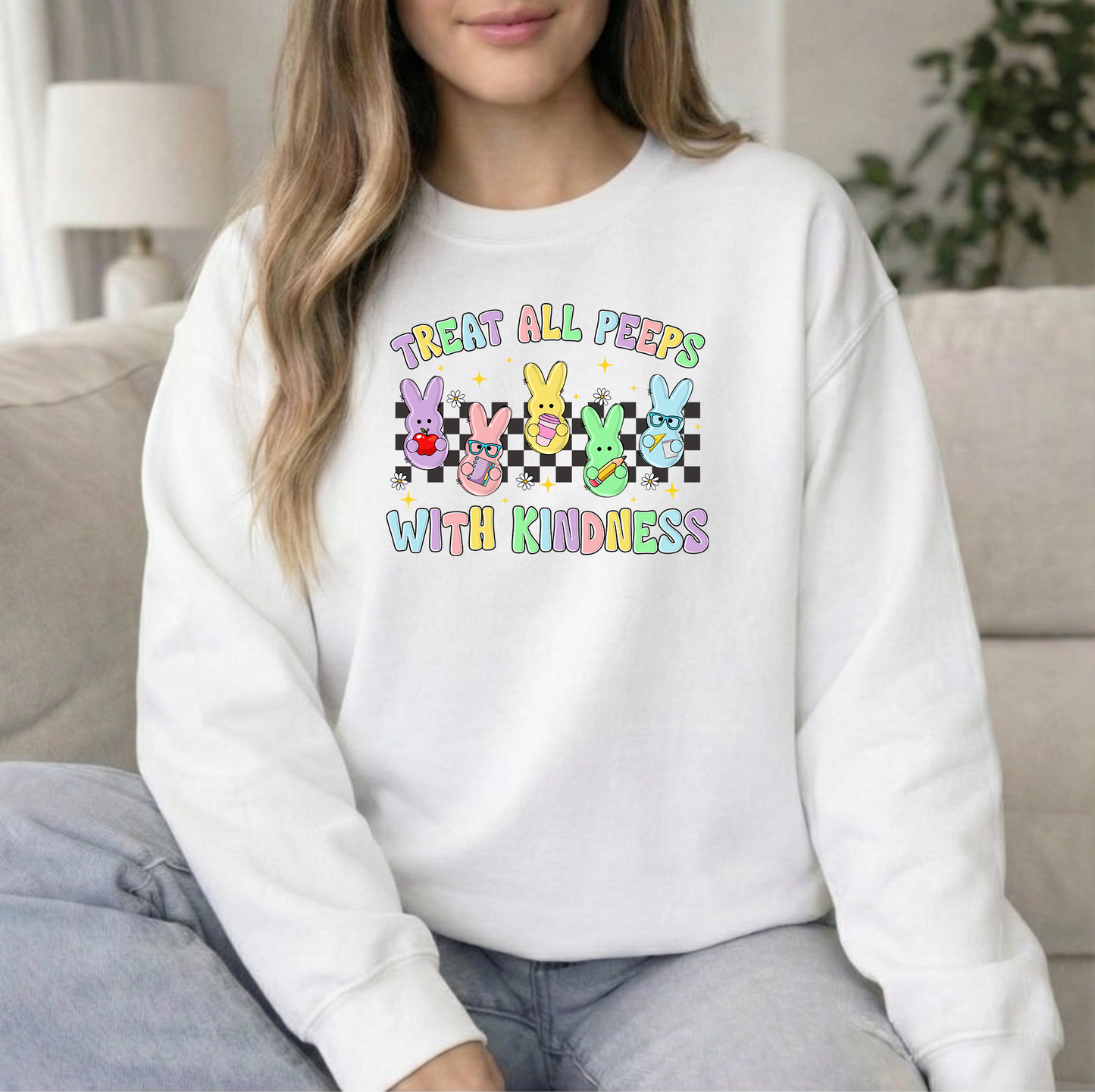 Teach Peeps White Crew Sweatshirt