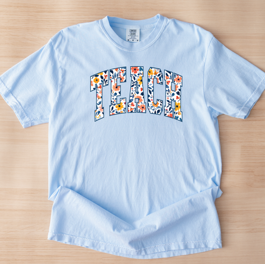 Teach Blue Floral Hydrangea Comfort Colors Tshirt