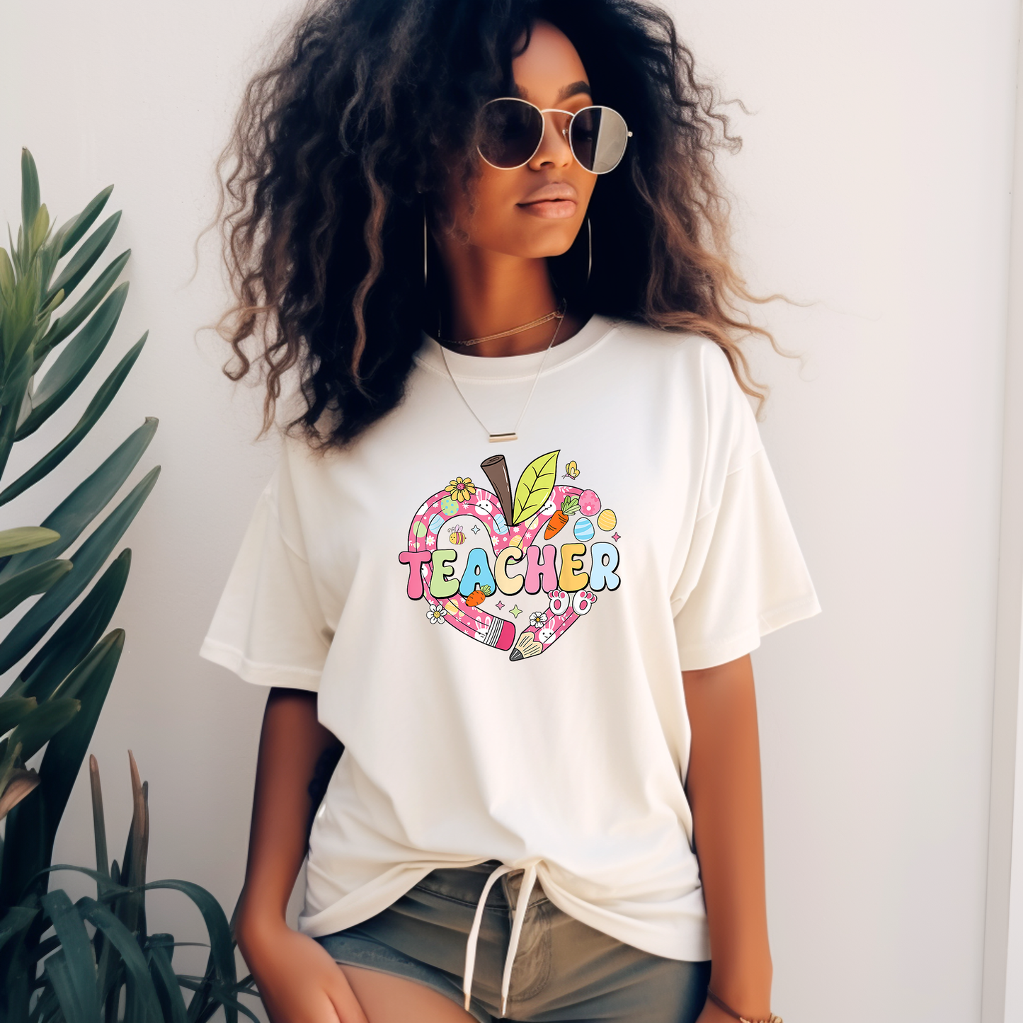 Teacher Easter Apple Ivory Tshirt