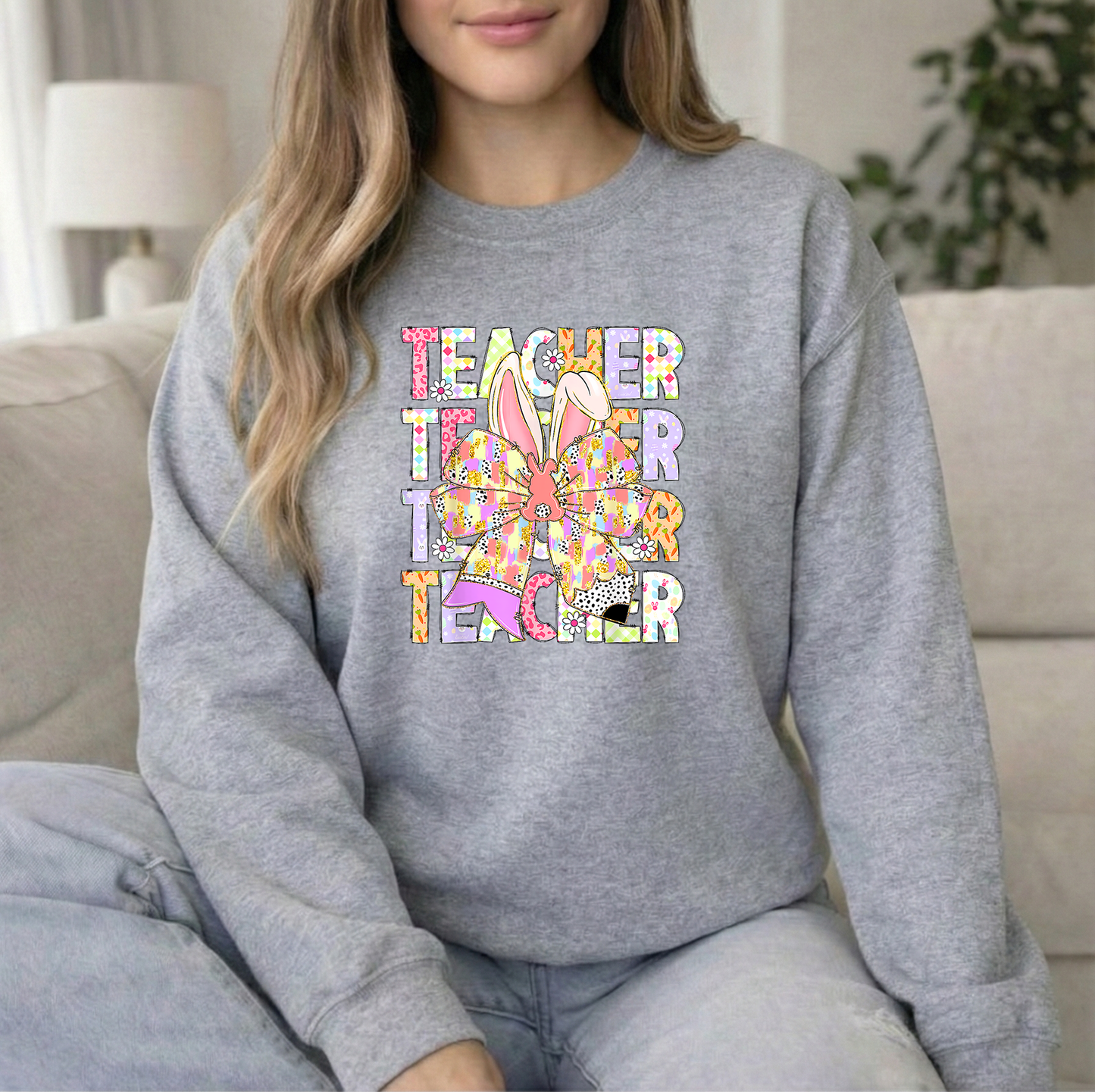 Teacher Teacher Easter Sports Grey Crew Sweatshirt