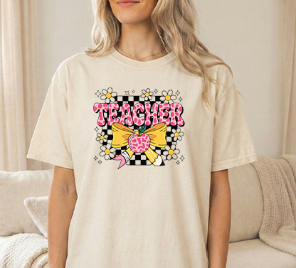 Teacher pencil bow Ivory Unisex Comfort Colors Tshirt
