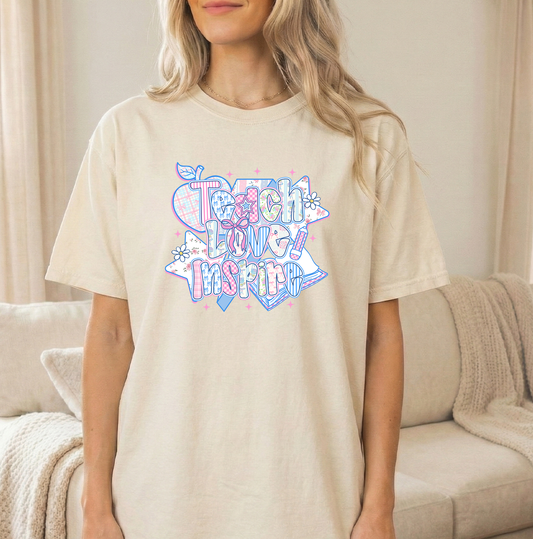 Teach Inspire Floral Unisex Ivory Comfort Colors Tshirt