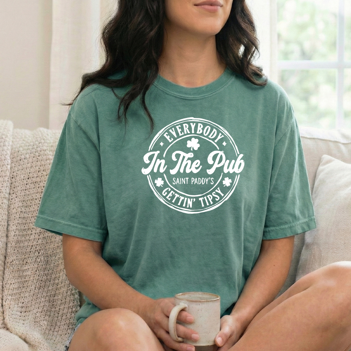 White Tipsy Light Green T