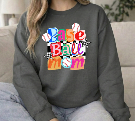Baseball mom colorful Charcoal Unisex Gildan Crewneck Sweatshirt