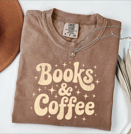 Books and Coffee Unisex Comfort colors Espresso Tshirt
