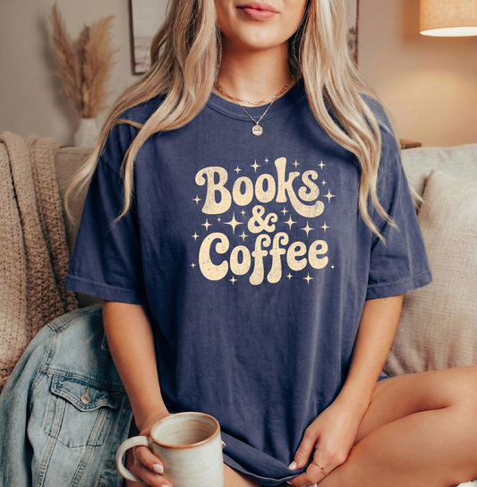 Books and Coffee Unisex Comfort colors Navy Tshirt
