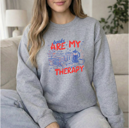 Books Therapy Unisex Sports Grey Gildan crewneck sweatshirt
