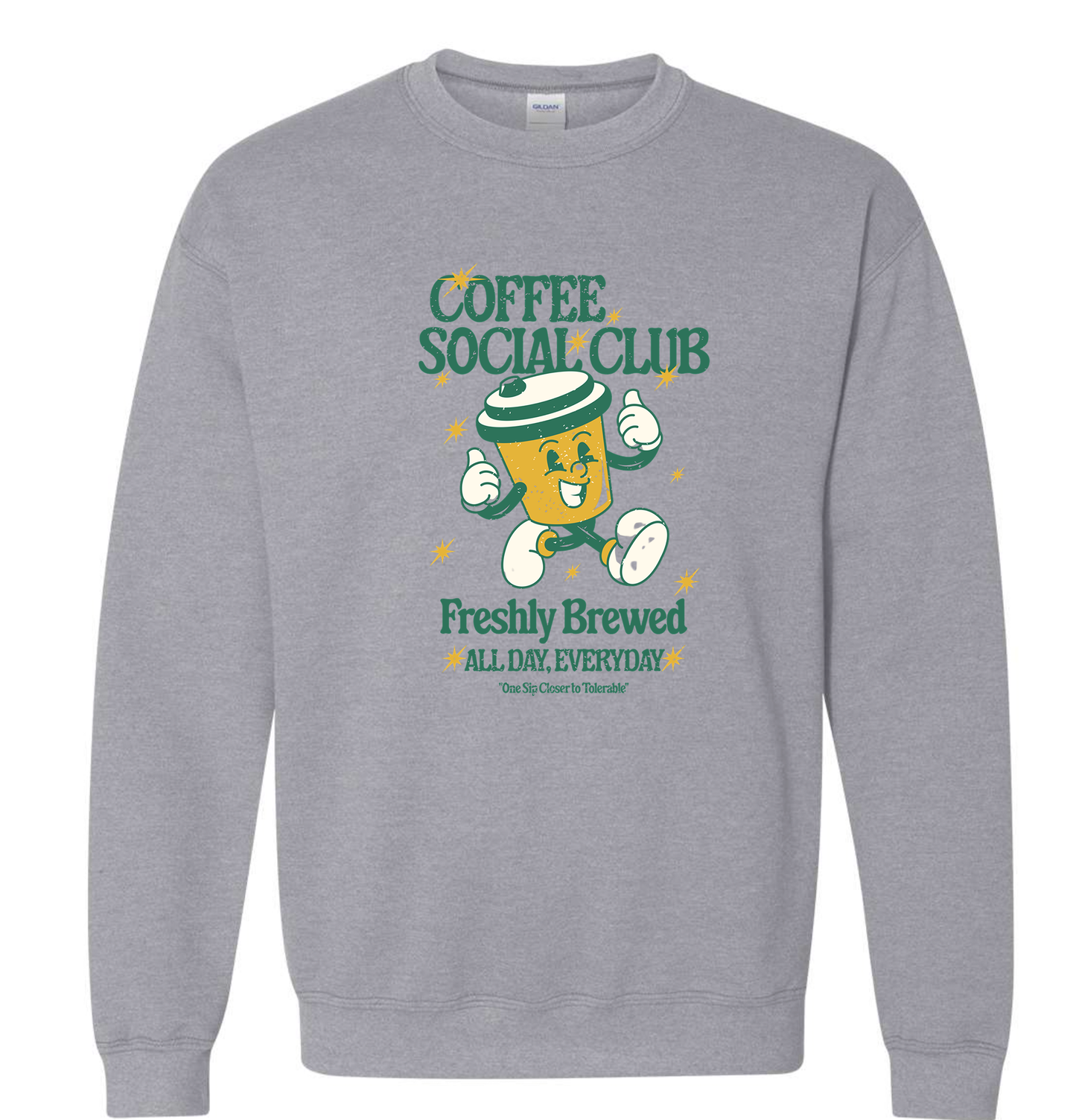 Coffee Social Club Unisex Gildan Sports Grey Crewneck Sweatshirt