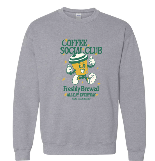 Coffee Social Club Unisex Gildan Sports Grey Crewneck Sweatshirt