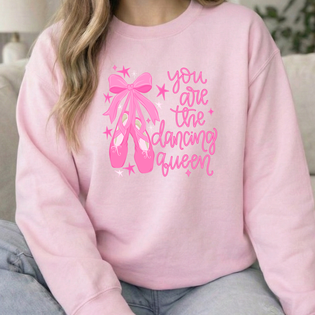 Dancing Queen Unisex Light Pink Gildan Crewneck Sweatshirt