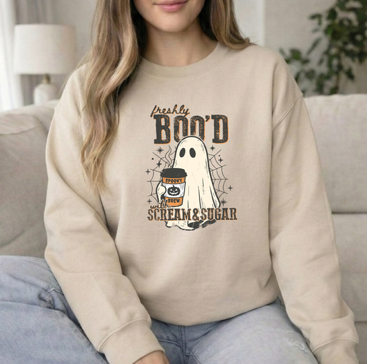 Fresh Booed Unisex Gildan Sand Crewneck Sweatshirt