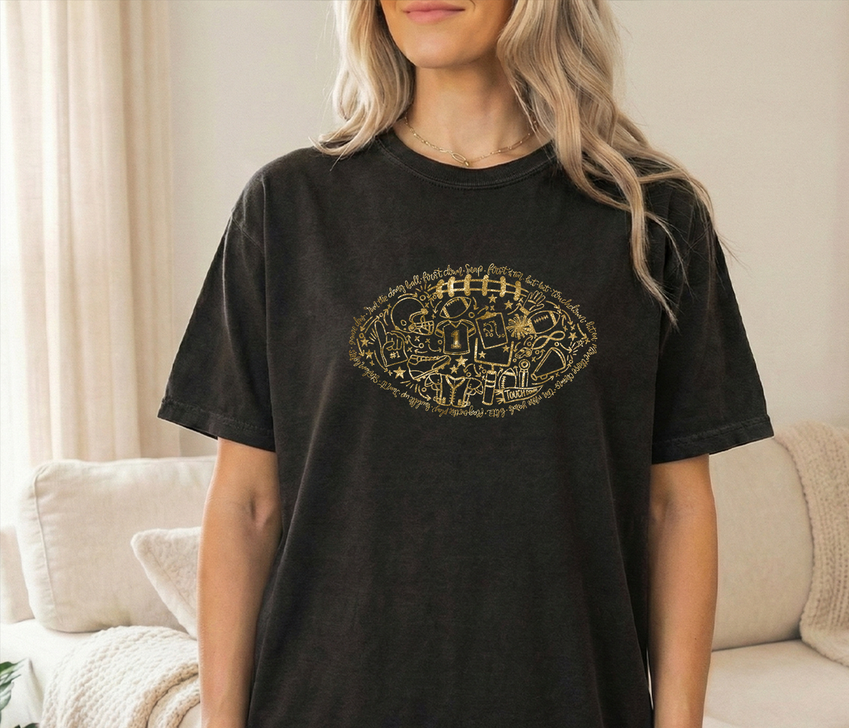 Gold football Unisex Black Comfort Colors Tshirt