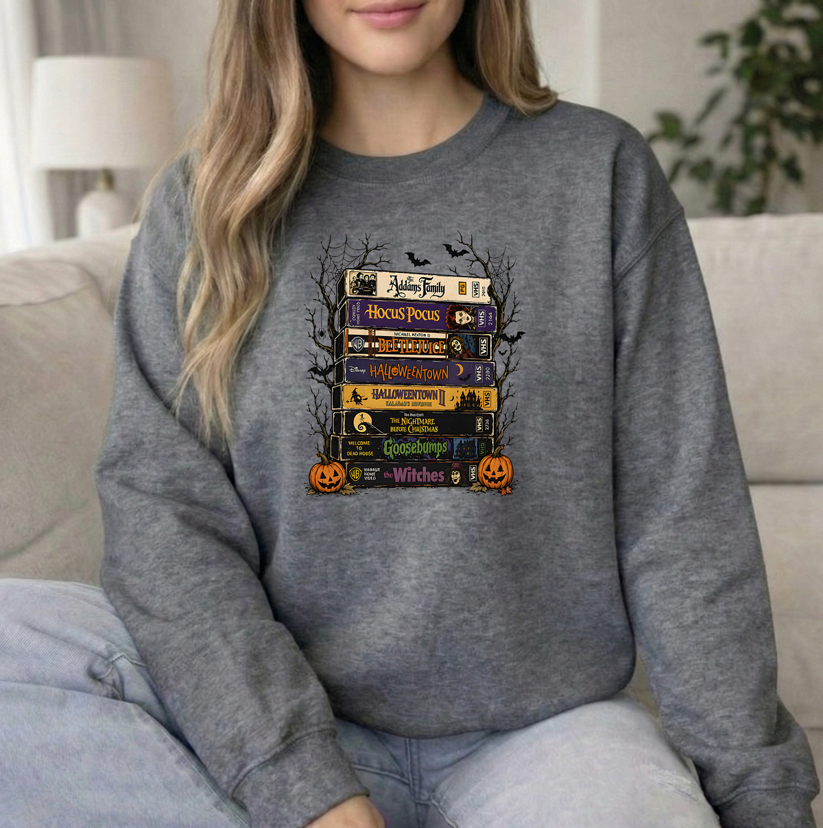 VHS Graphite heather unisex Gildan Crewneck Sweatshirt