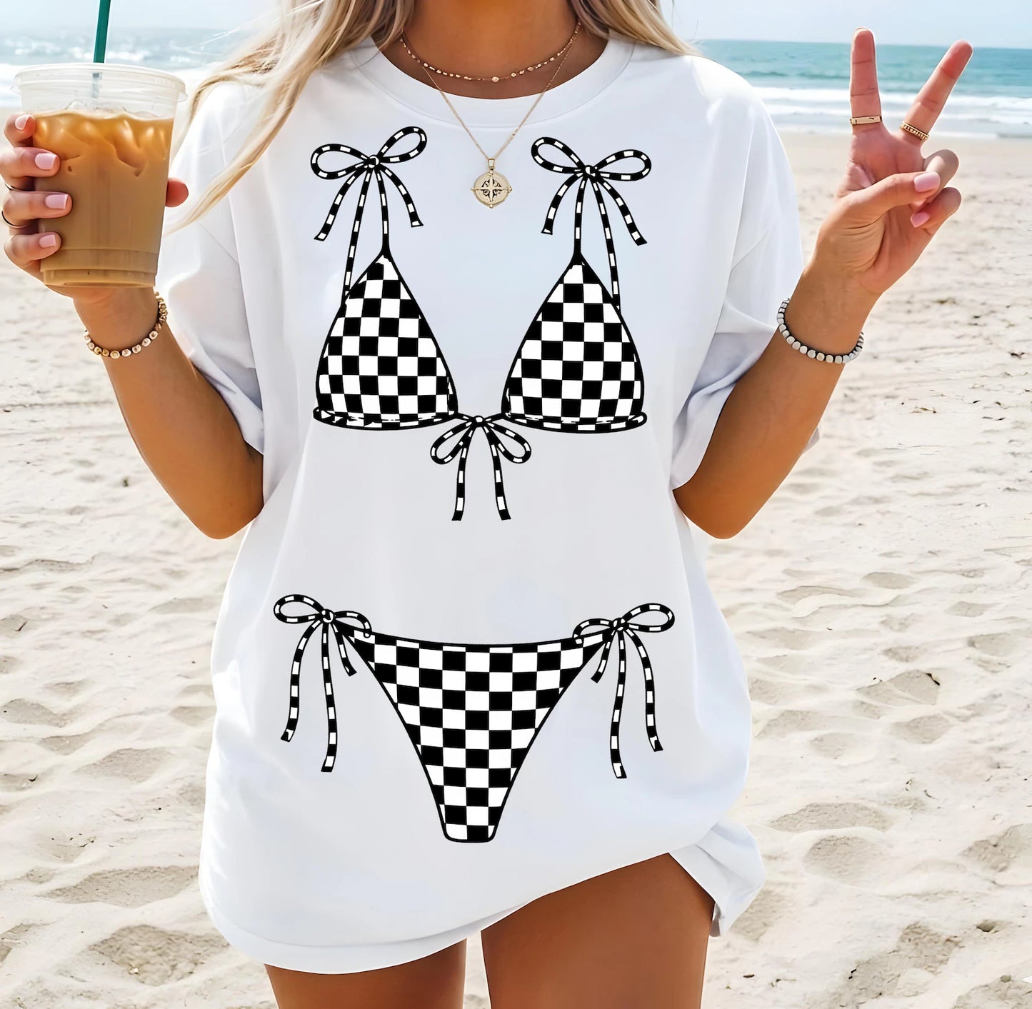 Comfort colors unisex White checkered bikini t shirt