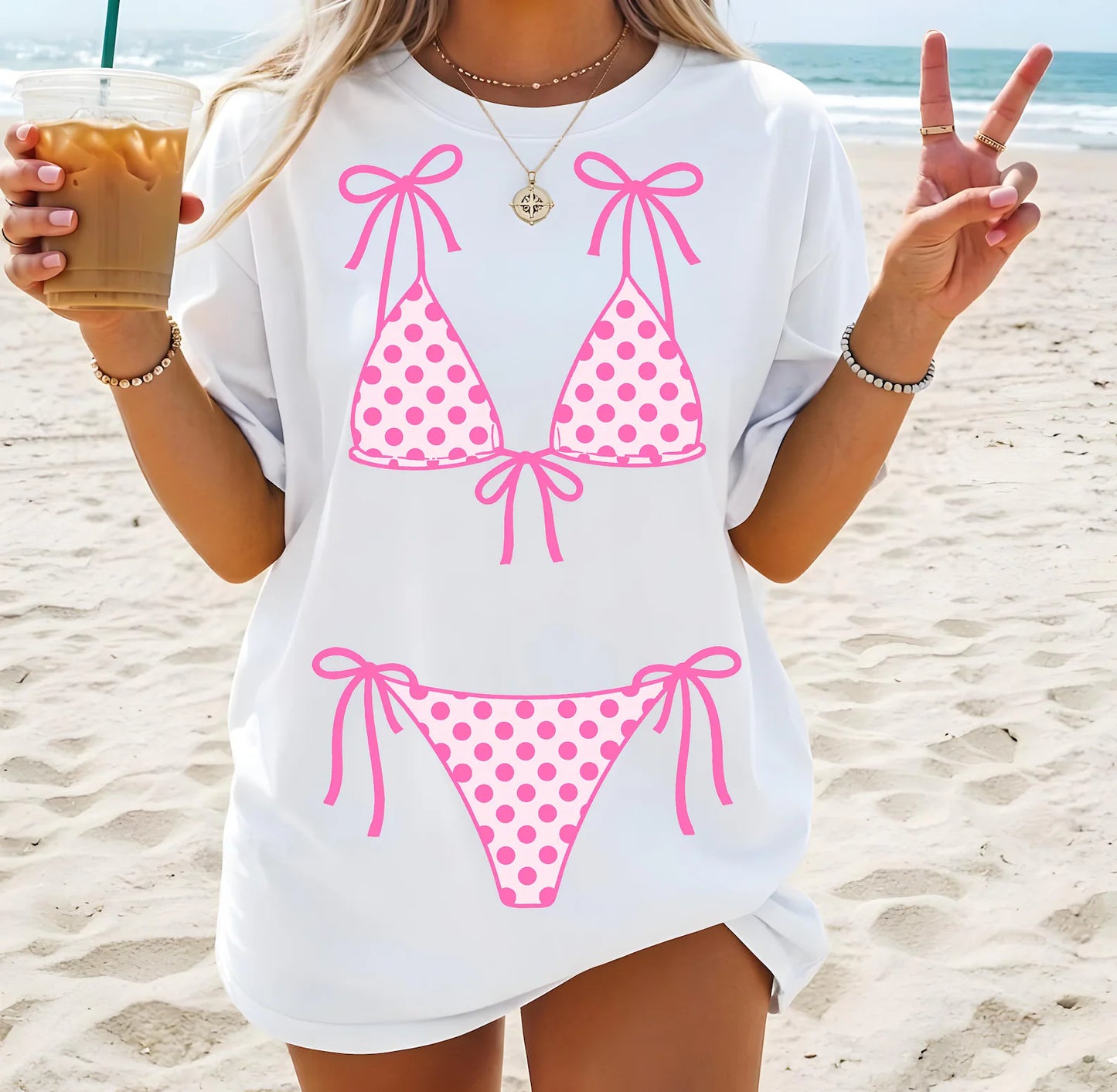 Comfort colors unisex white pink bikini t shirt