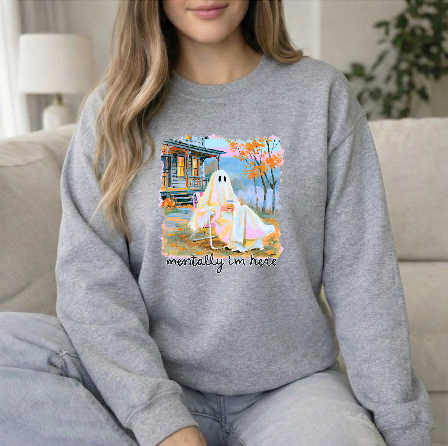 Mentally here Unisex Sports Grey Gildan Crewneck Sweatshirt