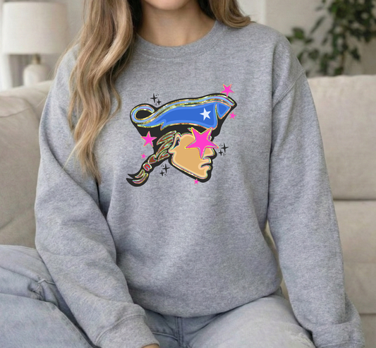 Pink star Patriot Unisex Gildan Sports grey crewneck Sweatshirt