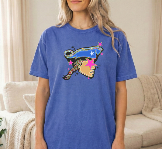 Pink star Patriot Unisex Flo Blue Comfort Colors Tshirt