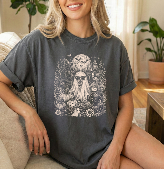 Retro Ghost Unisex Pepper Comfort Colors Tshirt