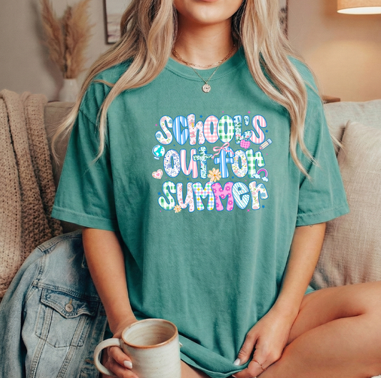 Schools out printed Unisex Comfort colors Seafoam T