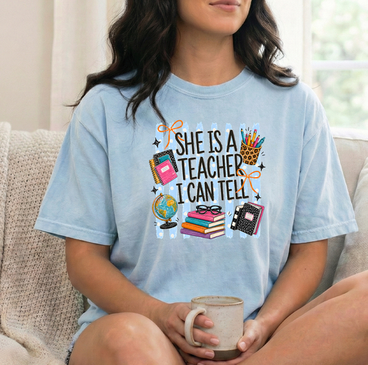 She's a Teacher Unisex Comfort Colors Chambray Tshirt