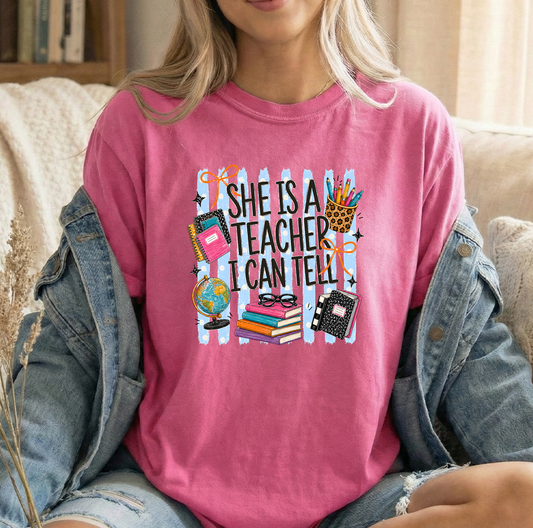 She's a Teacher Unisex Comfort Colors Crunchberry Tshirt
