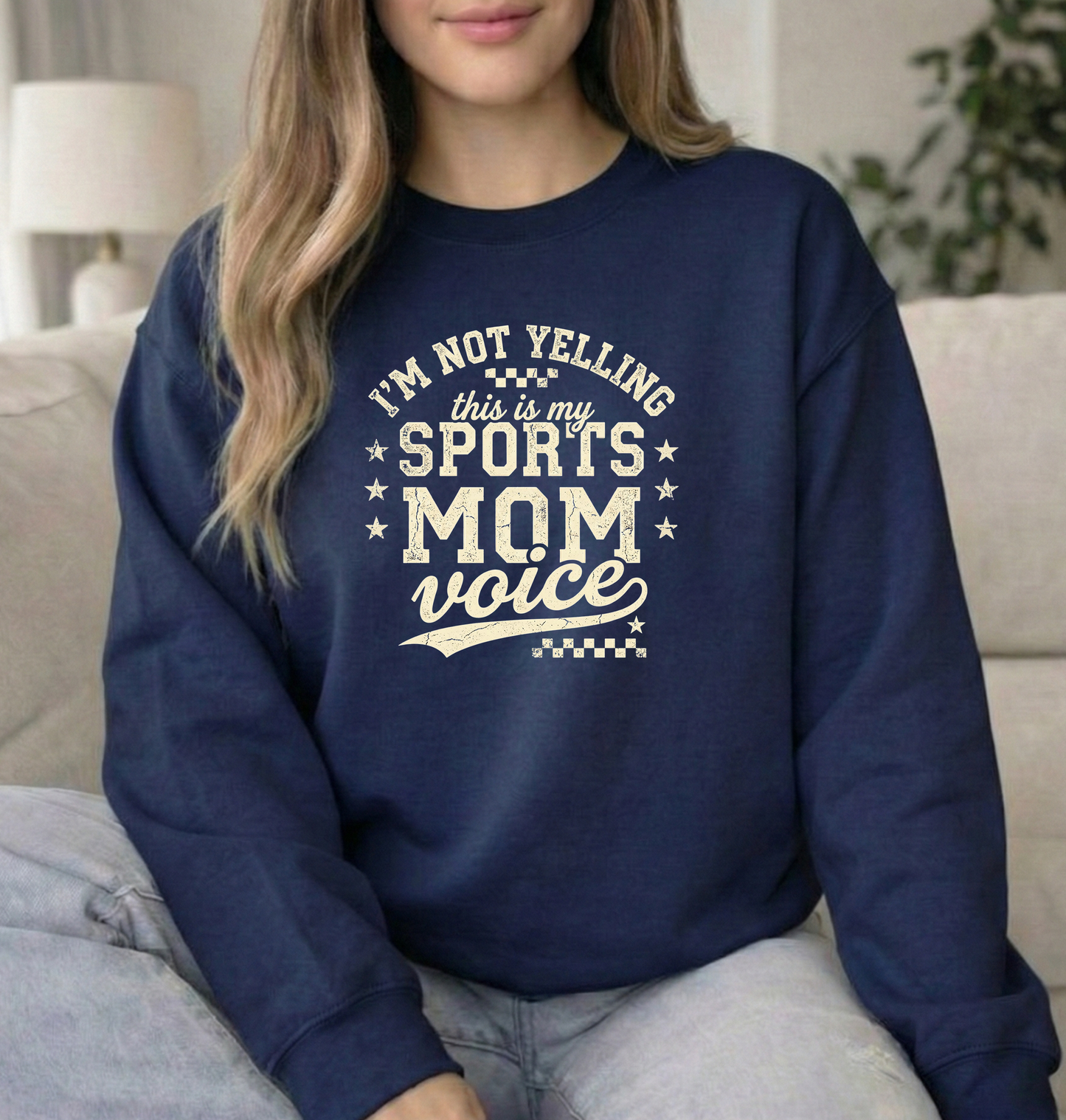 Sports mom voice Navy Unisex Gildan Crewneck sweatshirt