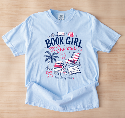 Book girl summer Unisex Hydrangea Comfort Colors Tshirt