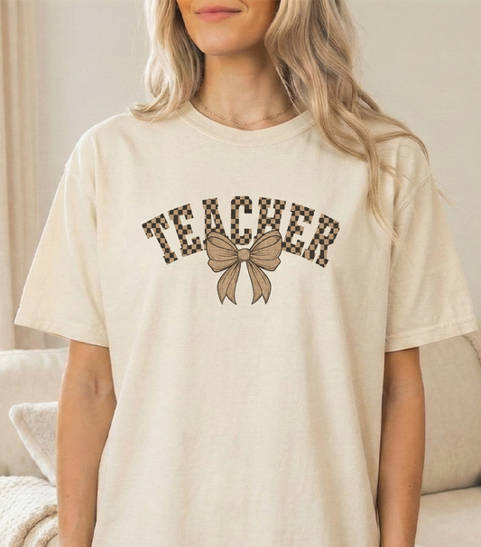 Teacher Checkered Unisex Comfort Colors Ivory Tshirt