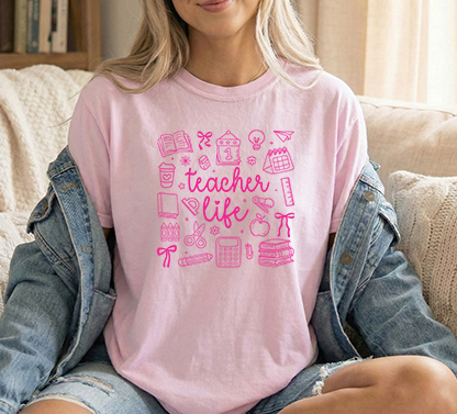 Pink Teacher life Unisex Blossom Comfort Colors Tshirt