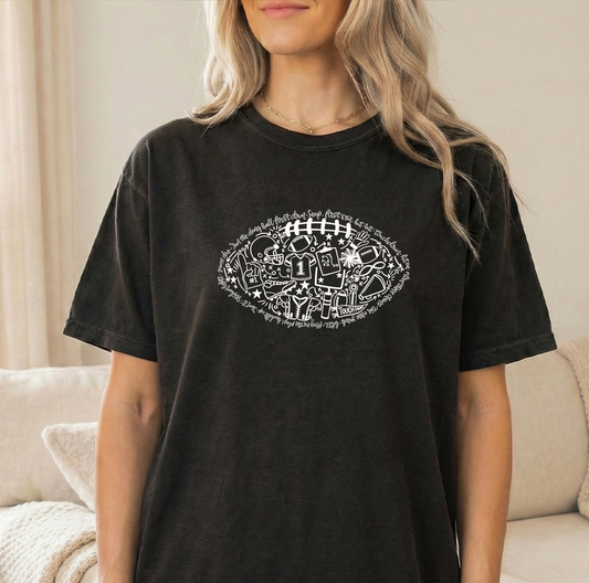 White football Unisex Black Comfort Colors Tshirt